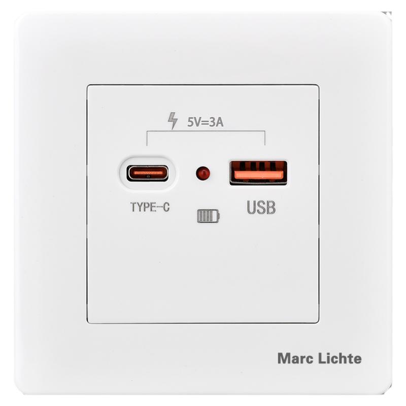 86型墙插USB+type-c快充15W瓦二位四孔苹果安卓手机充电插座面板