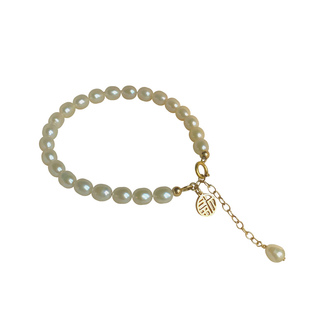 人气小福牌/十字架天然淡水珍珠手链女14K包金精致复古小众高级感