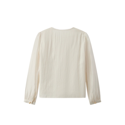 爱居兔秋季苏绣百花图卷联名盘扣装饰长袖雪纺衫