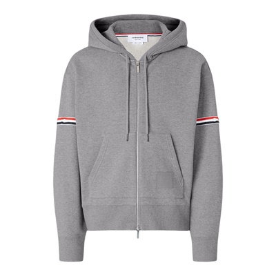 [12期免息][早春新品]THOM BROWNE男士罗缎饰拉链连帽卫衣外套