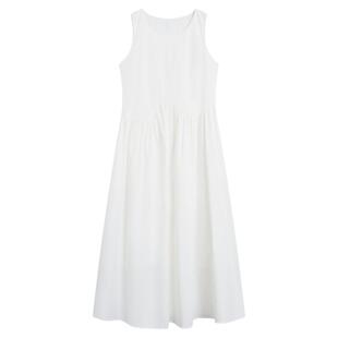 【氧感白裙】紫涵白色背心连衣裙女简约韩系松弛感腰间抽褶a字裙