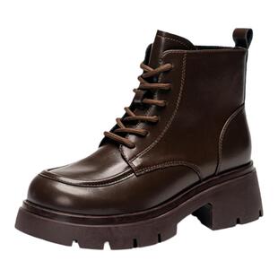 依思q棕色厚底马丁靴女英伦风2026女鞋新款复古超火增高靴子短靴