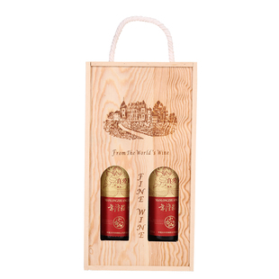 通用红酒镂空包装盒双支葡萄酒礼盒定制酒盒包装实木手提红酒箱