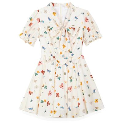 KEIKO法式系带领显瘦泡泡袖短裙