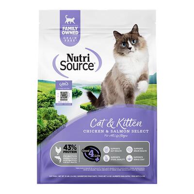 NutriSource甄萃优质蛋白鸡肉三文鱼猫粮美国进口无谷鲜肉全猫粮