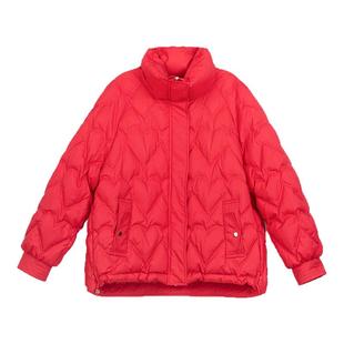 诗梦女装正红色短款羽绒服立领宽松时尚爱心轻盈保暖90白鸭绒百搭
