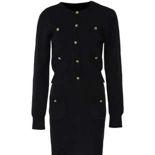 DPLAY2026春季新款法式黑色针织套装女气质时尚搭配毛衣半身裙