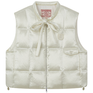 TeenieWeenie小熊女装羽绒服26春季新款飘带领口光泽感新中式马甲