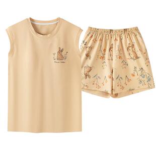卡之恋睡衣女款2026新款夏季纯棉背心短裤套装碎花黄色兔子家居服