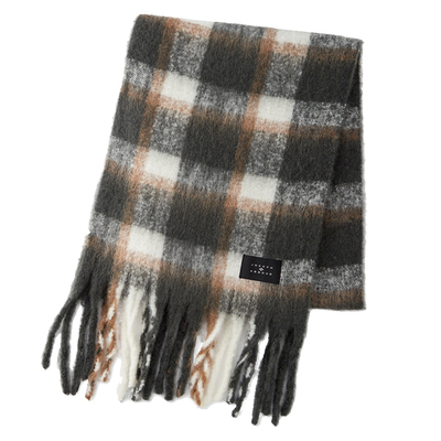 爱堡德拼色格纹百搭羊毛混纺围巾