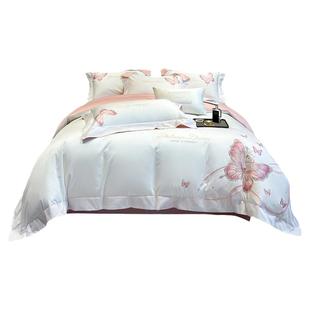 高级感A类长绒棉四件套全棉蝴蝶刺绣被套纯棉床单床笠款床上用品4