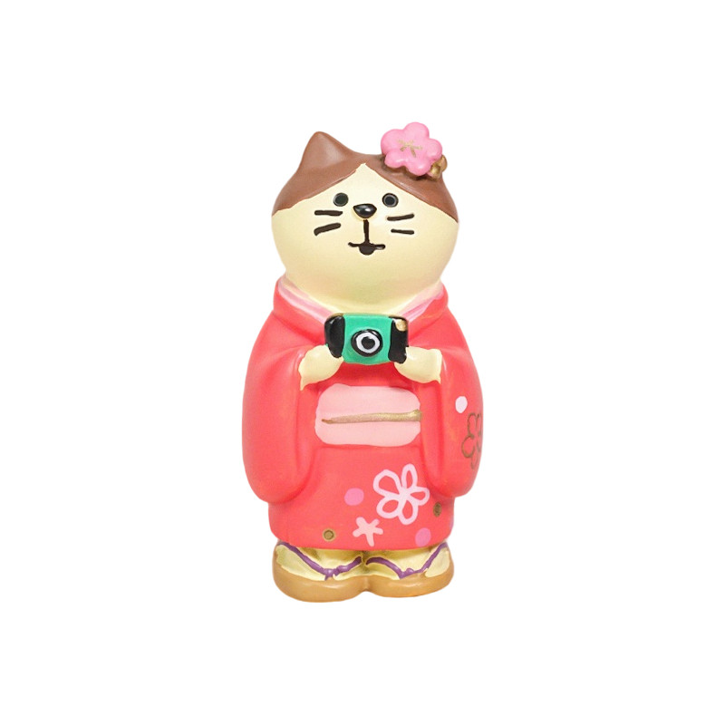 可爱日式和服猫咪摄影师治愈摆件