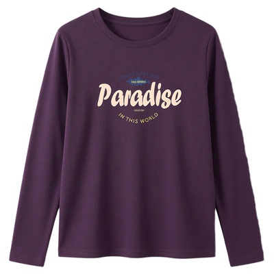 奥戴尔通勤休闲春季新款女士长袖T恤外穿印花显瘦圆领打底衫上衣