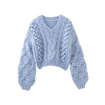 重工手工粗棒针立体球球麻花套头长袖针织衫毛衣外套加厚上衣