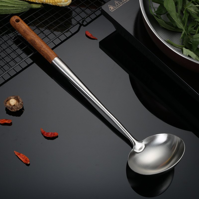 22201不锈钢炒勺炒铲厨师勺锅分勺子长柄汤勺炒菜菜勺专用家用木
