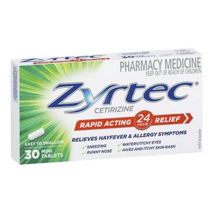 澳洲进口Zyrtec仙特明盐酸西替利嗪脱敏过敏药荨麻疹皮肤瘙痒鼻炎
