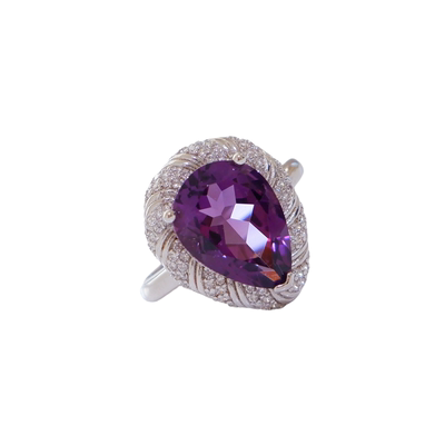 高奢天然紫水晶戒指S925银食指戒