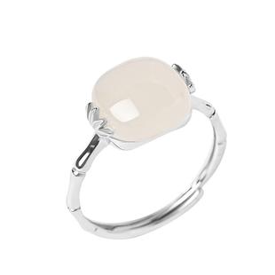 宫里上新和田玉戒指女纯银小方糖玉石白玉指环开口送妈妈生日礼物