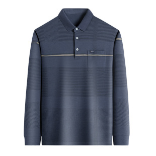 春秋款中年爸爸t恤长袖男装商务休闲polo衫中老年男士丝光棉上衣