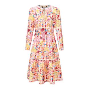 tanni新款复古宫廷风时尚小V领长款收腰连衣裙TM31DR058A