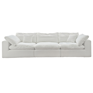 高级棉麻沙发直排式白色奶油系软云朵三人座亚麻布艺客厅组合家用