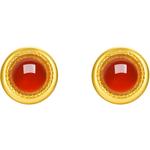 周六福黄金耳钉女5g足金玛瑙几何耳饰南国红黄金镶嵌复古港风礼物