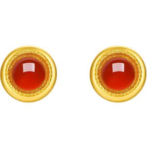 周六福黄金耳钉女5g足金玛瑙几何耳饰南国红黄金镶嵌复古港风礼物