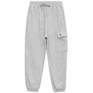 美特斯邦威时尚灰色卫裤女款裤子秋冬宽松束脚休闲运动针织工装裤