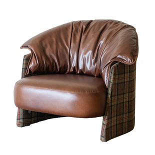 本续家居单人沙发椅真皮休闲椅复古风真皮单人沙发客厅主人沙发椅