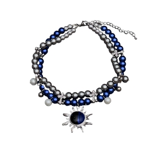 choker/.蓝色炽烈太阳十字架双层珍珠项链复古风辣妹y2k男女颈链