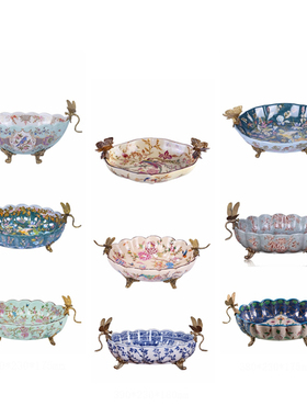 欧式装饰果盘摆件法式美式古典奢华家居饰品果碗客厅玄关瓷插花器