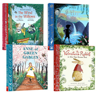 The Wind in the Willows 柳林风声经典童话故事4册精装插画收藏版 英文原版绘本 Peter Pan 绿山墙的安妮彼得潘毛绒兔礼物