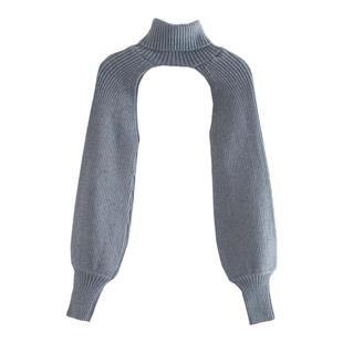 欧美女装 网红款秋冬装立领套袖式针织衫短款外搭装饰袖子上衣