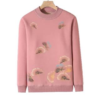 2025新款中老年秋冬加绒毛衣一体绒妈妈装加厚打底衫洋气保暖上衣