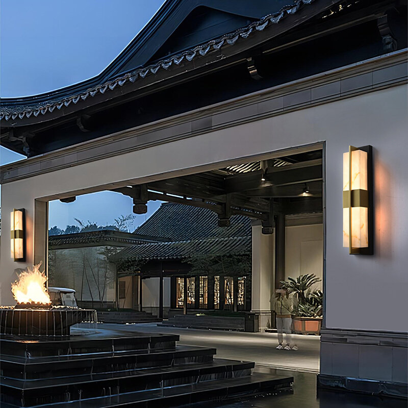 新中式户外防水壁灯不锈钢仿云石室外阳台大门口别墅花园露台壁灯