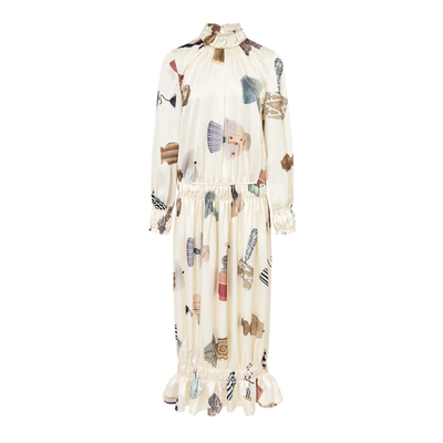 Spoii淡黄色印花长袖连衣裙