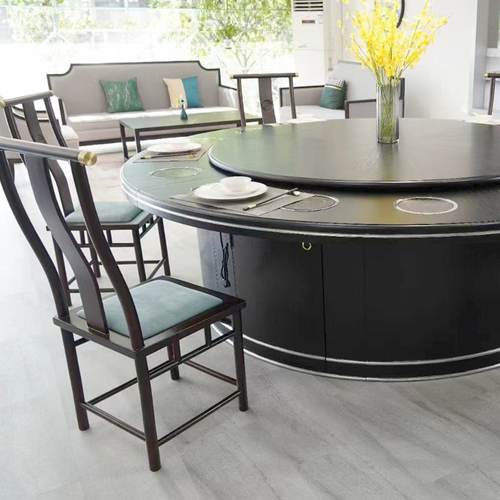 酒店大理石岩板餐桌电磁炉一体火锅桌一人一锅食堂商用电动大圆桌