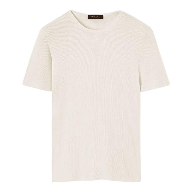 LoroPiana/诺悠翩雅男士亚麻桑蚕丝无缝领口短袖新款白色T恤