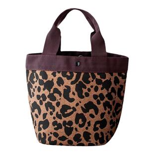 新款小众豹纹帆布包女流行秋冬季上班通勤百搭手提饭盒袋子便当包