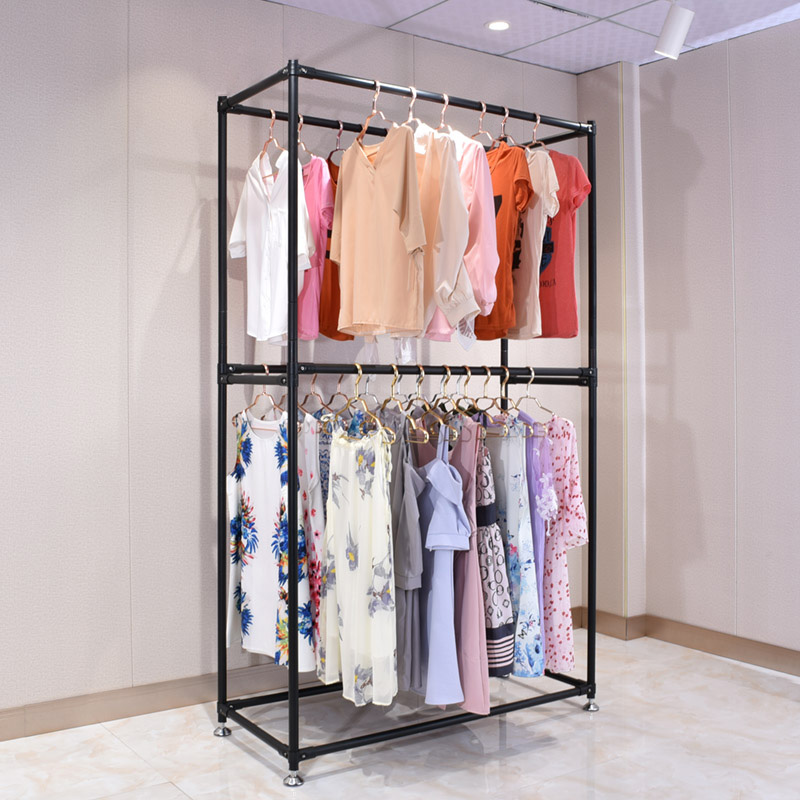 晾衣架落地式卧室挂衣架双层置地晾晒衣架双杠陈列架家用衣帽间架