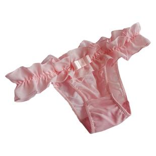 夏季甜美荷叶雪纺边网纱内裤半包丁字裤头三角T裤女性感低腰底裤