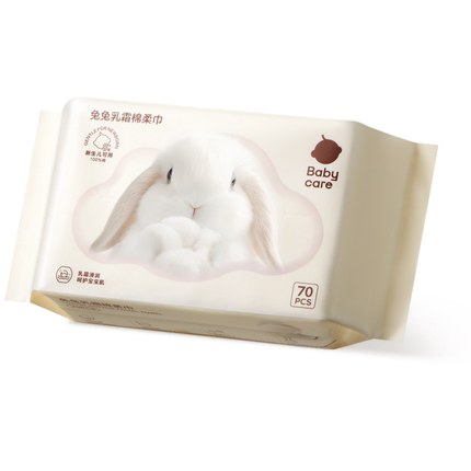 babycare兔兔乳霜棉柔巾干湿两用新生一次性100%纯棉洗脸巾婴幼儿