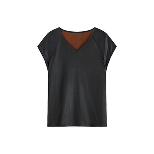 萧娘【墨莲香云纱女上衣新中式桑蚕丝中国风T恤女XNA1069