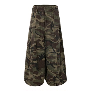 ALL BEINGS26SS春季新款复古迷彩廓形剪裁九分宽松显瘦阔腿裙裤女