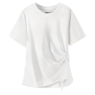 [商场同款]森马纯棉短袖T恤女2026夏季 修身显瘦不对称设计 潮