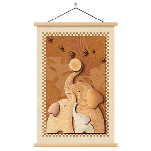 中古风入户玄关装饰画抽高级感吉象如意沙发背景墙挂画卷轴壁画