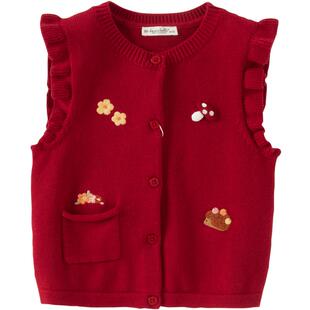 戴维贝拉儿童毛衣针织衫2026女童新款纯棉红色马甲开衫女宝宝上衣