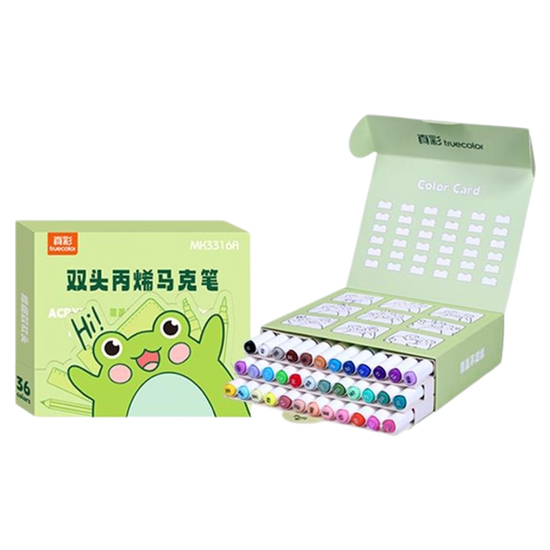 真彩双头丙烯马克笔超大墨量画画笔小学生美术绘画专用水性软头可水洗水彩笔儿童画笔不透色可叠色36色/48色