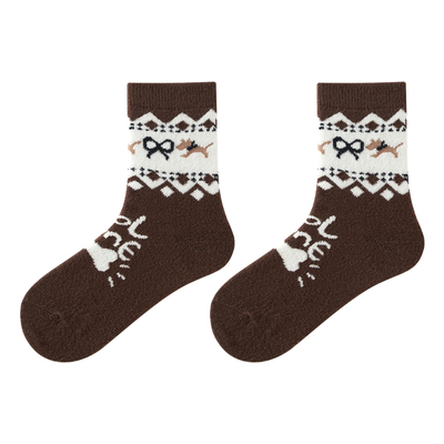 费尔岛复古风袜子女秋冬可爱小狗