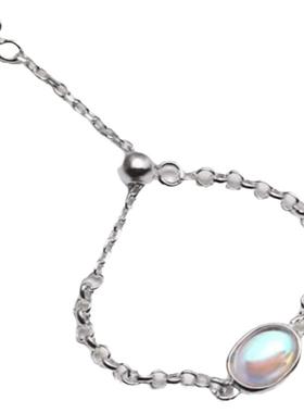 【游七月】炫彩月光石链条可调节戒指S925银小众设计时尚食指戒